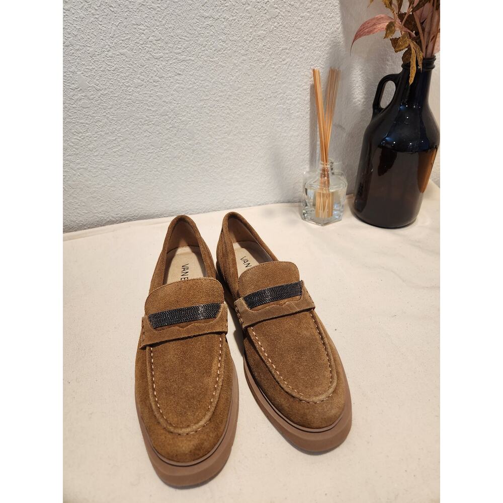 VANELi Tan Suede Loafers Size 6M Rhinestone Strap Slip-On Flat Shoes